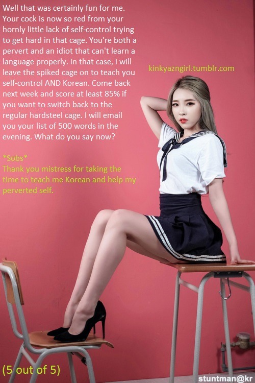 kinkyazngirl:  Another original post. More to “come” from me in the future ;) Now who wants to have the privilege to learn Korean from this princess?More of my original posts here: https://kinkyazngirl.tumblr.com/tagged/OriginalCaption 