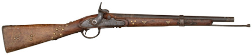 A Harpers Ferry musket modified by Native Americans into a “blanket gun”.  Features cut 