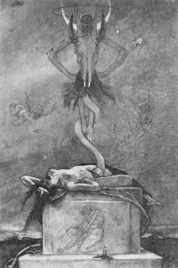 scribe4haxan:  The Sacrifice from The Satanic Ones (c. 1882 / Soft ground etching) - Félicien Rops