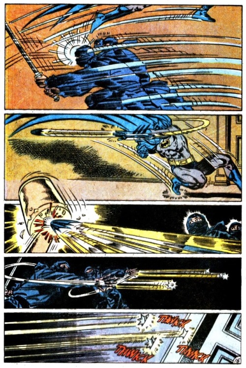billyarrowsmith:  Jim Aparo is one of the greatest fight sequence artists of all time, several pages, no words needed, just pure kinetic action. Panels are from Batman #431.