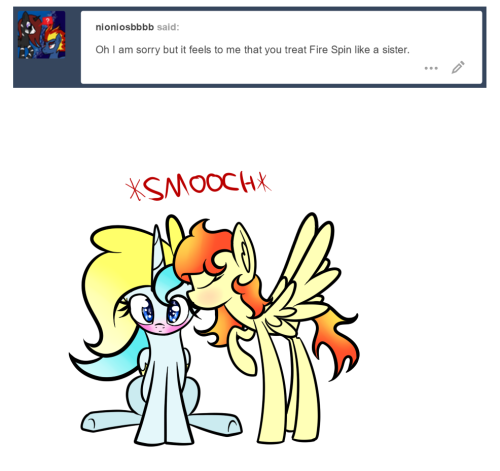 adurot:princessfaeron:adurot:ask-wish-maker:@nioniosbbbb ((sorry for taking so long to answer))Such affectionate sisters!I get the feeling you just said that to annoy me.Why I would never!D’aww X3