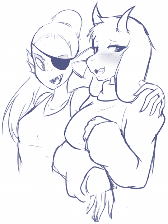 starcross-art:  Friend requested a sketch featuring Toriel and Undyne. Thought it