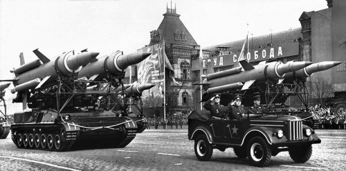 Soviet 2K11 Krug surface-to-air missiles on parade.