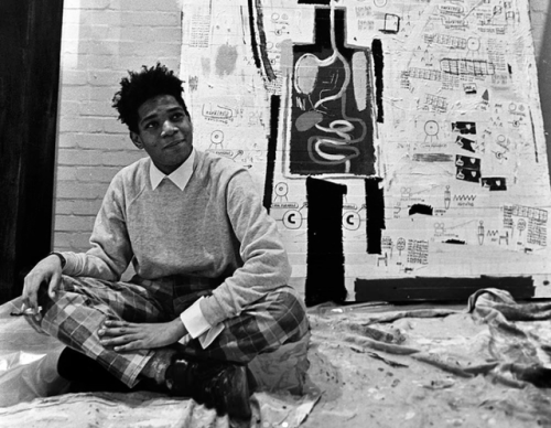 twixnmix:Jean-Michel Basquiat preparing for his first London show, The Times of Basquiat at the I.C.