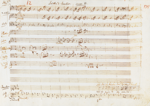 barcarole:Mozart’s manuscript of the first page of the recitative leading into Cherubino’s aria Voi 