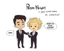 junknight:  Well damn, remind me not to get carried away with simple scenarios again.  Crenny + Prom for the lovely bronanas that suggested it. (with a tiny hint of Clyde/Token) I don’t know what kind of trouble those little shits got themselves into