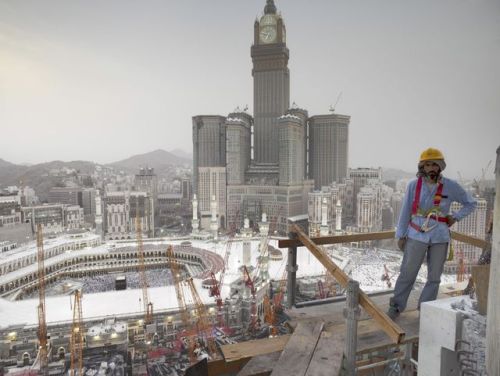 &ldquo;A construction worker named Jibreel stands atop the highest minaret, one of the six towers us