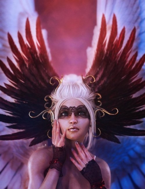 Angel Woman with Feather Headdress, Fantasy Art by shibashake