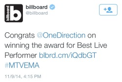 direct-news:  One Direction has won 4/5 EMA’s,