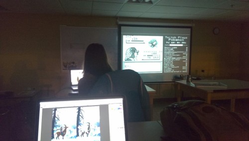 zobobafoozie:  clockworkkanella:  oldmanstephanie:  Class is cancelled and a few of us didn’t know, so we’re sitting here doing homework and watching Twitch Plays Pokemon  Beautiful  my class showed up on my dash again haha!!