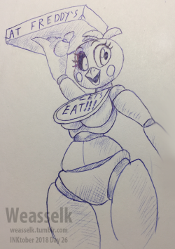 weasselk: Inktober, Day 26. Ballpoint pen. Chica from FNAF.  &lt; |D’‘‘‘