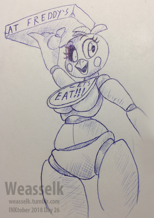 weasselk: Inktober, Day 26. Ballpoint pen. Chica from FNAF.  < |D’‘‘‘