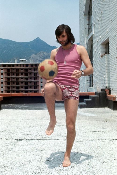 naked-football: George Best celebrates his 26th birthday in Marbella, Spain, where he announced his 