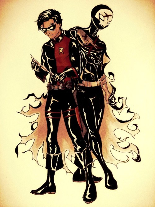 chief-of-restless-hearts:Dick Grayson as Slade’s apprentice/Renegade, and Jason Todd as Red X.