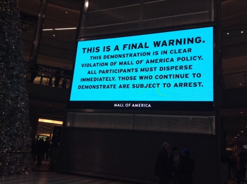 thinksquad:  A mass of demonstrators chanting, “Black lives matter,” converged in the Mall of America rotunda Saturday as part of a protest against police brutality that caused part of the mall to shut down on a busy day for holiday shopping. The