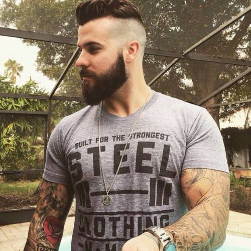 bearditoryhd:  #beard #bearditory #beards #bearded #tattoo #ink #barber #beardoftheday #pomade #barbershop #shave #levistocke #model #beardgang #themanclub #strong #fitness #gym