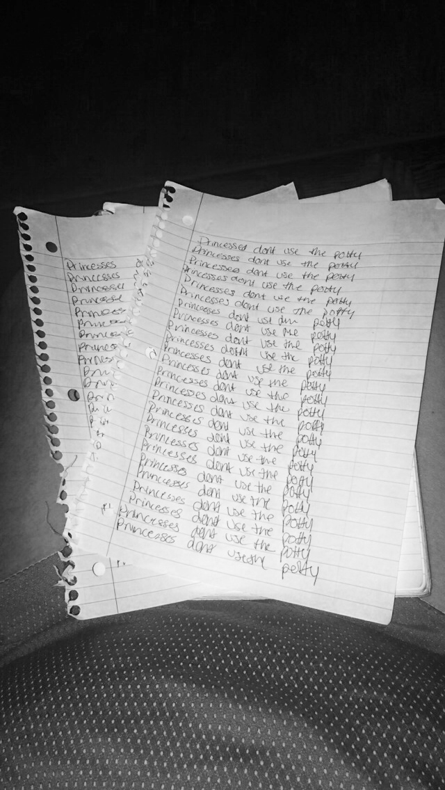 I used the potty when I wasn&rsquo;t supposed to so I was made to write 50 lines