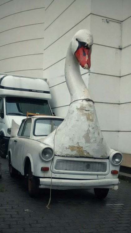 katzova:Recycling for Beginners - Old swan from Brno theatre and East German trabant make a nice cou