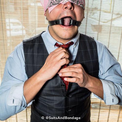 Helpless #SuitsAndBondage #bondage #dapperbondage #bdsm #tight #gagged #openmouthgag #sub #ringgag #