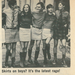 agameofdeath:  beat-alls:  “The rage in Germany is skirts on fellas (don’t knock it, girls, the Romans wore ‘em and looked quite groovy)” From 16, November 1967  Bring this back 
