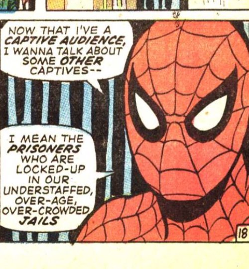 thefingerfuckingfemalefury:funnypages:Topical in 1971, topical nowAmazing Spider-Man #99<3 Now th