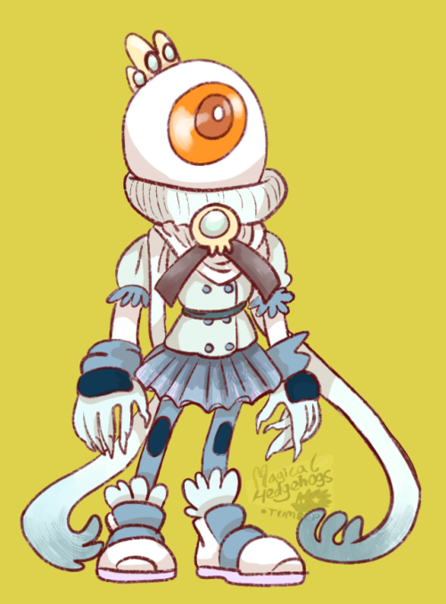 My OC called ‘Ween who is an eyeball goblin and is really sweet ok? ok.7 designs based on my story i