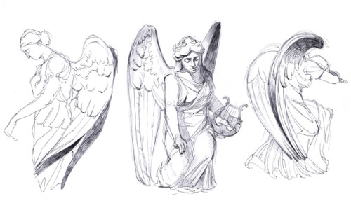 howling-wizard:had a cool idea how to practise winged people poses, so here’s some sketches of