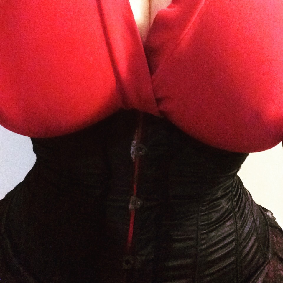 ladybrazen: Further corset training progress in the black underbust. Purple is a