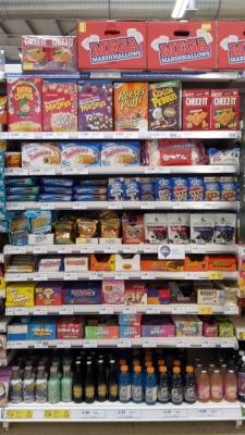 diary-of-a-chinese-kid:The “American” section at an English supermarket