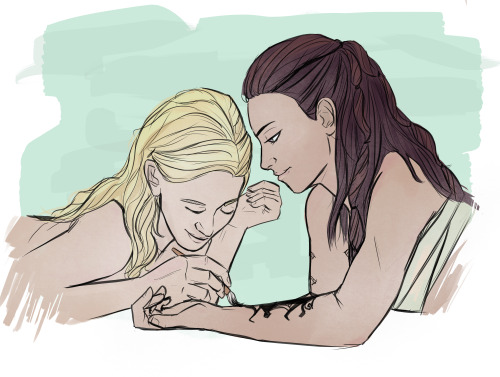 vegetablefarts: Clexa drawing request I know the Clarke painting on Lexa thing has been done a milli