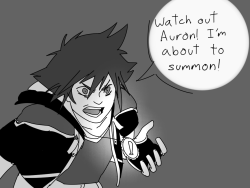 thatprocrastinatingjean:can you just imagine the dissapointment Auron had when Sora was performing a summon only to bring forth a tiny chicken with no pants because I sure can