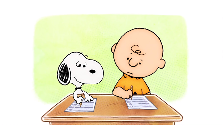 Collect Peanuts — Time for a test! Snoopy goes to school with...