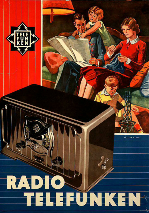 Radio T 340 W, 1931-32. Advertising poster 1935. Telefunken, Berlin. The model was soon named “Katze