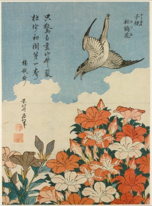 Katsushika Hokusai — Cuckoo and Azaleas, 1828