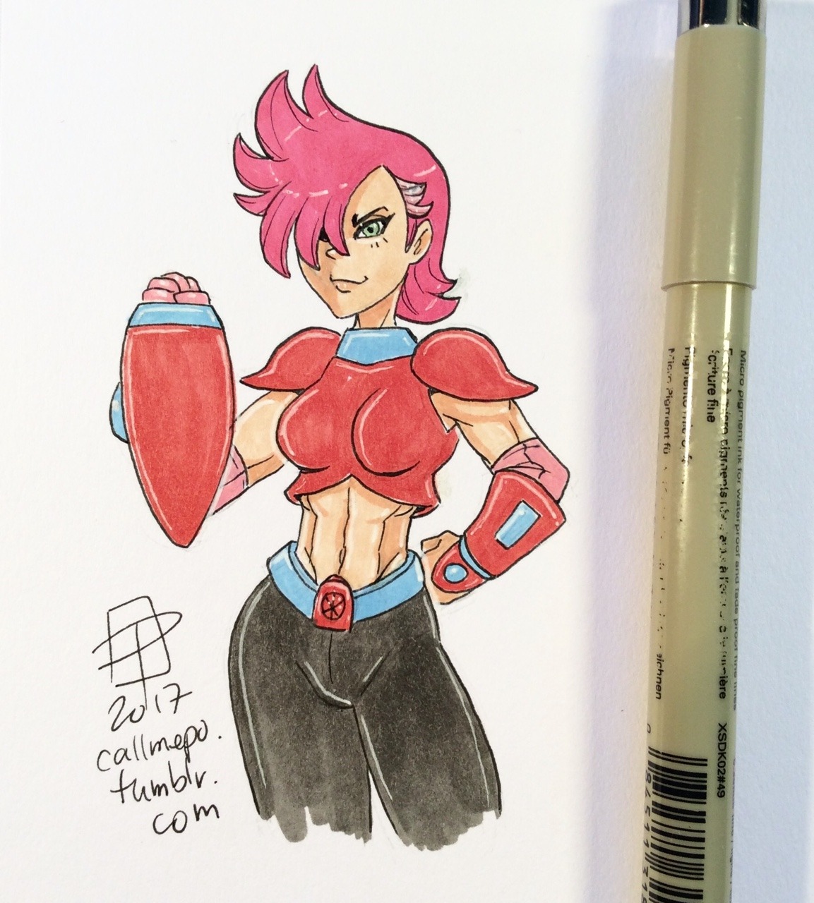 callmepo: Tiny doodle of Red Action from Ok KO. Kind of went for a Megaman vibe for