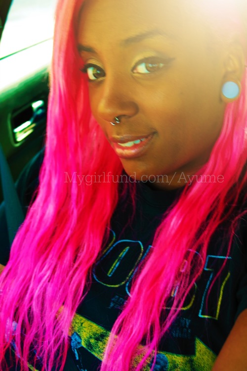 Porn Ayume rocking neon pink hair photos