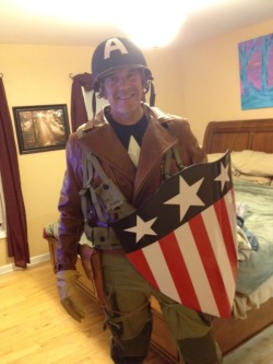 onawingandaswear:  Hello all, so this is my dad, and he’s planning on cosplaying as Rescue Captain America at San Diego Comic-Con this year. Here’s the problem: He’s 53 and he thinks he might be too old to cosplay. In addition, he thinks he’s