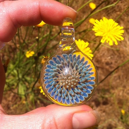 Blue dot pendant up on our website. #glasspeace #glasspendant #glassjewelry #lampwork #dotwork