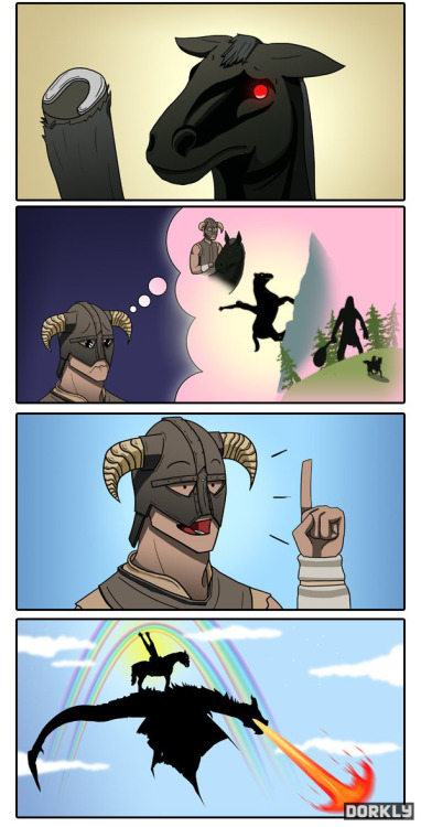 pondscum-n-bubblegum: infamous-second-daughter: dorkly: Skyrim: The Dragonborn Rides Again Dreams do