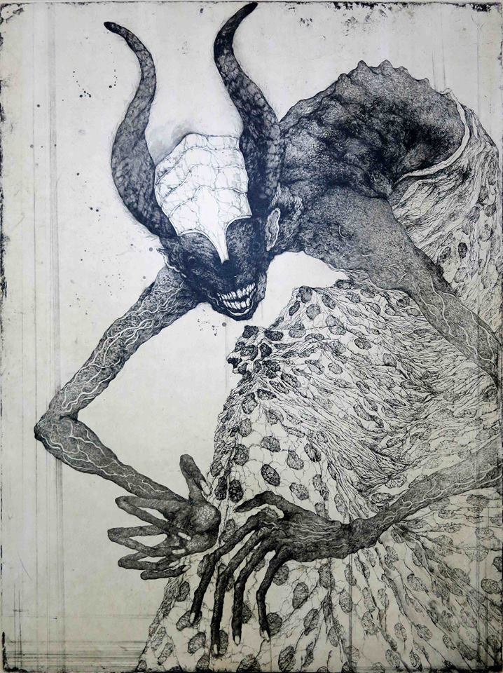 frrmsd:  Printmaker &amp; Artist:Toshihiko Ikeda池田俊彦「笑う老王―美しい黒い角―」エッチング、雁皮紙　Ed.9　990