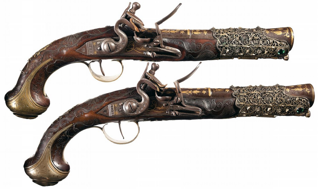 45-9mm-5-56mm:  peashooter85:   Elaborate Pair of Turkish Flintlock Holster Pistols