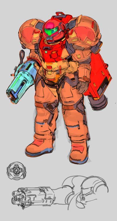 robogabo-art:  Bounty hunter Samus Aran re-design. Going for a mix between astronauts and metroid. I kept hearing from people that the designs I did for Halo 4 & 5 had a Metroid vibe to them. I never used metroid reference for designing the master