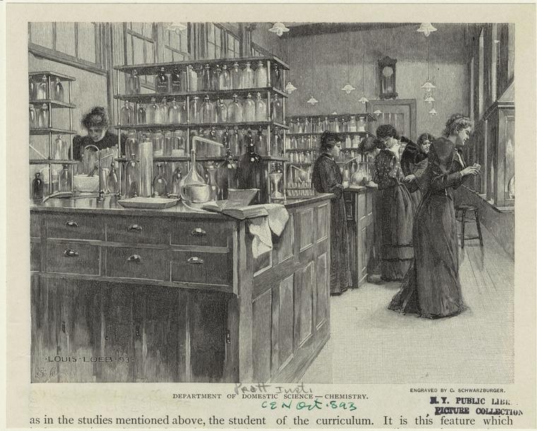 humanoidhistory:
“ DEPARTMENT OF DOMESTIC SCIENCE—CHEMISTRY. 1893 illustration by Louis Loeb for Century Magazine. (New York Public Library)
”