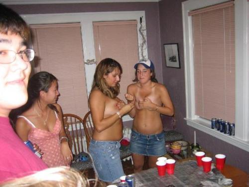 Various stripping games, all with girls ending up topless or naked.