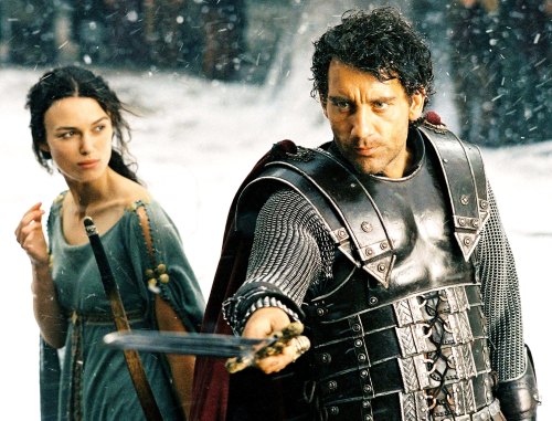 Keira Knightley as Guinevere and Clive Owen in the title role of King Arthur (2004).