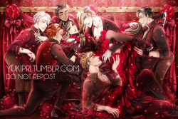 yukipri:  A katsudon fatale who enthralls men, and appropriately, a bunch of enthralled men &lt;3Click HERE for the post with closeups.~~Please keep ship bashing out of the comments/tags. Don’t like, just skip &lt;3 Thank you.~~PLEASE DO NOT REPOST,