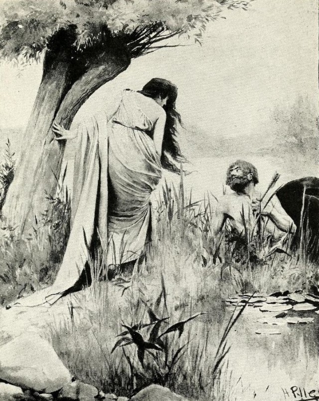 the-evil-clergyman:Deianeira and the Dying Centaur Nessus, from James Baldwin’s A Story of the Golden Age by Howard Pyle (1888)