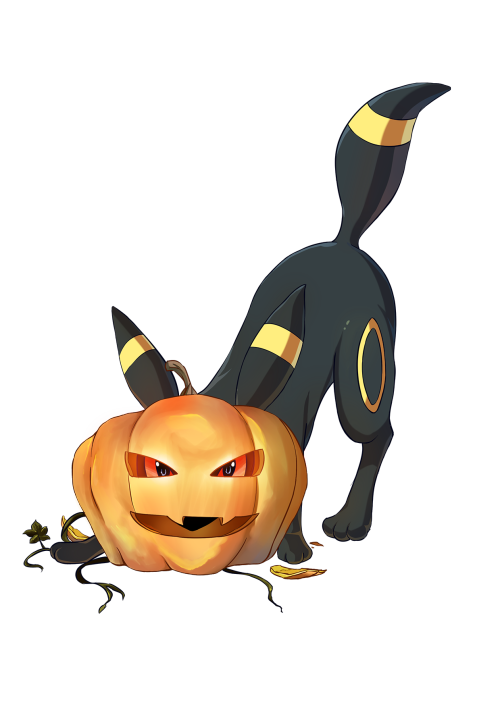 chabibit: Halloween’s really close, so I decided to draw an Umbreon and a pumpkin cause drawin