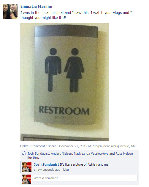 Hey it’s like a picture of Ashley and me!
This reminds me of my vlog from back in the day “Stupid Restroom Signs.”