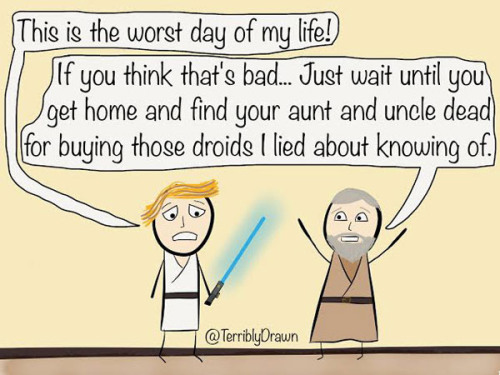 actegratuit:The true villain of Star WarsThis funny comic by cartoonist Ryan Lutz of Terribly Drawn 